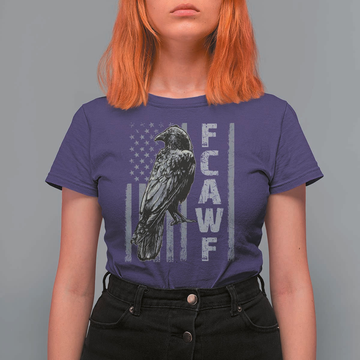 Funny F CAW F Crow T Shirt For Women Vintage American Flag - Wonder Print Shop