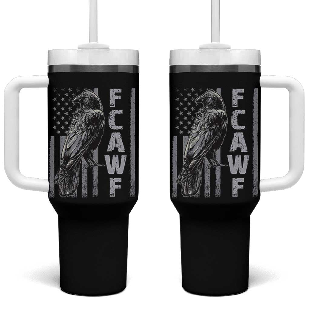 Funny F CAW F Crow Tumbler With Handle Vintage American Flag - Wonder Print Shop