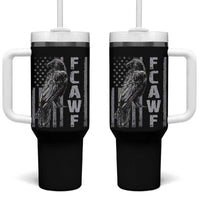 Funny F CAW F Crow Tumbler With Handle Vintage American Flag - Wonder Print Shop