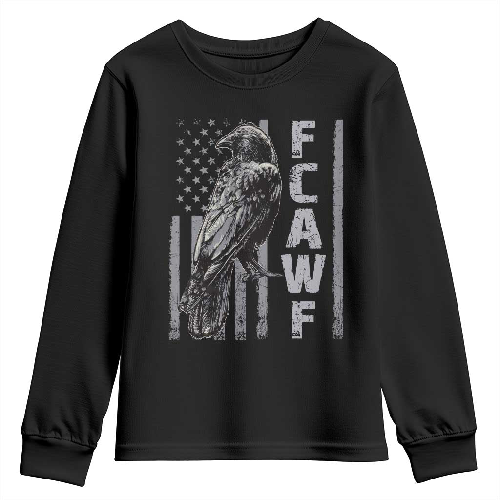 Funny F CAW F Crow Youth Sweatshirt Vintage American Flag - Wonder Print Shop