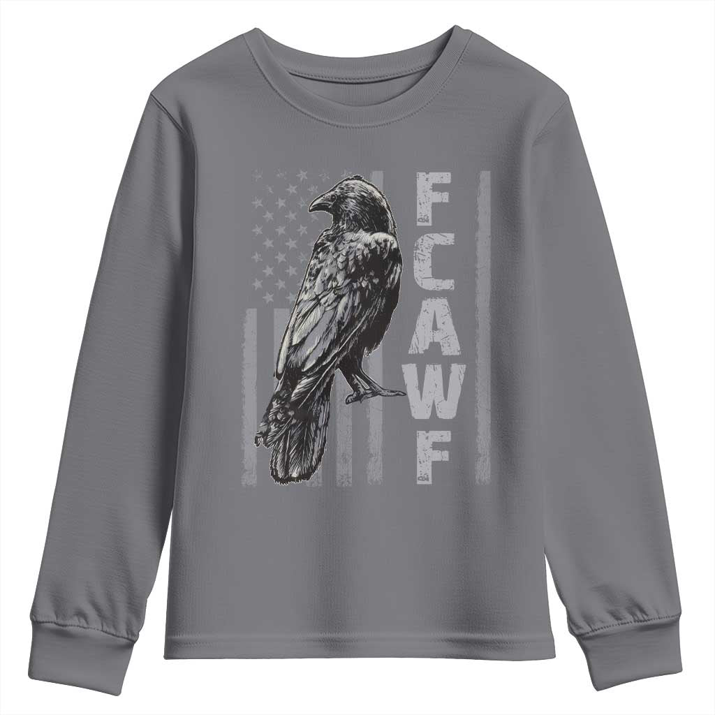 Funny F CAW F Crow Youth Sweatshirt Vintage American Flag - Wonder Print Shop