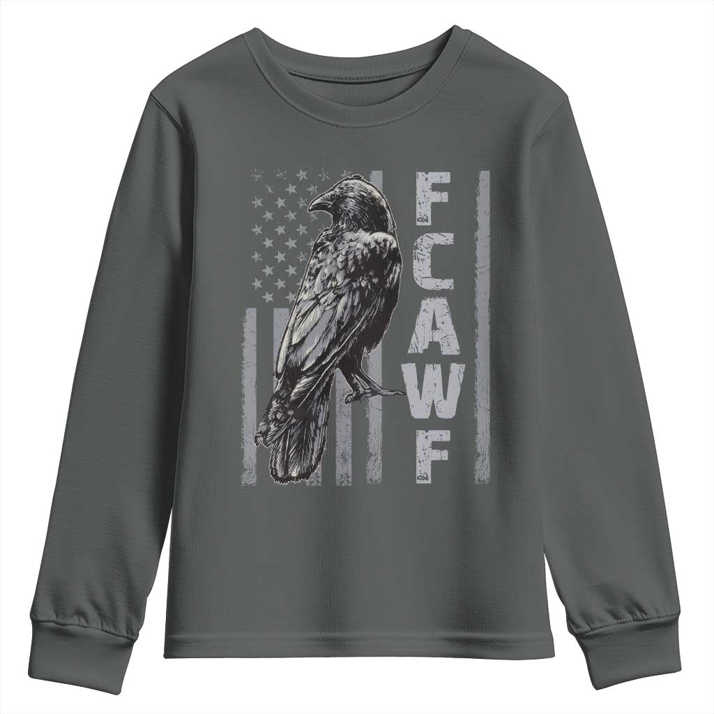 Funny F CAW F Crow Youth Sweatshirt Vintage American Flag - Wonder Print Shop