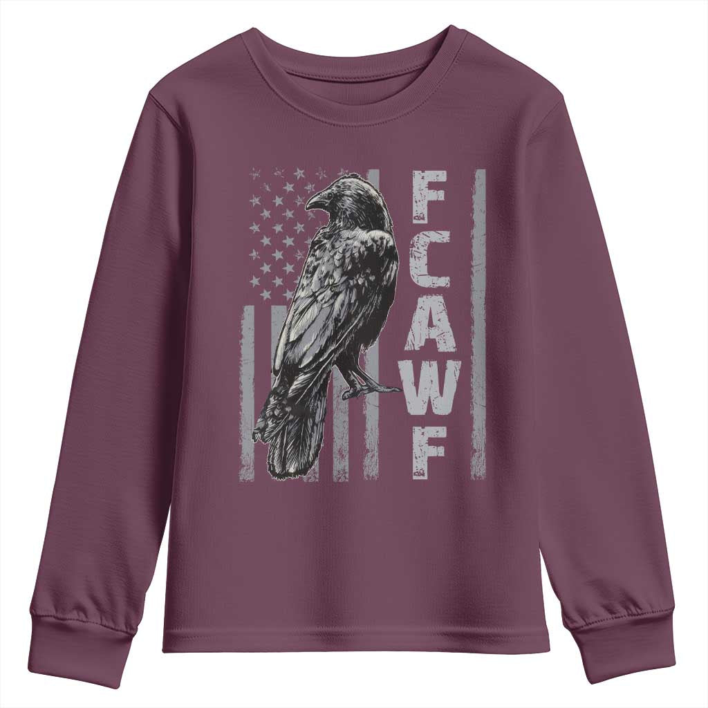 Funny F CAW F Crow Youth Sweatshirt Vintage American Flag - Wonder Print Shop