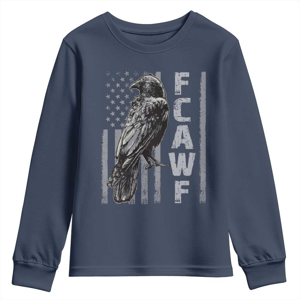 Funny F CAW F Crow Youth Sweatshirt Vintage American Flag - Wonder Print Shop