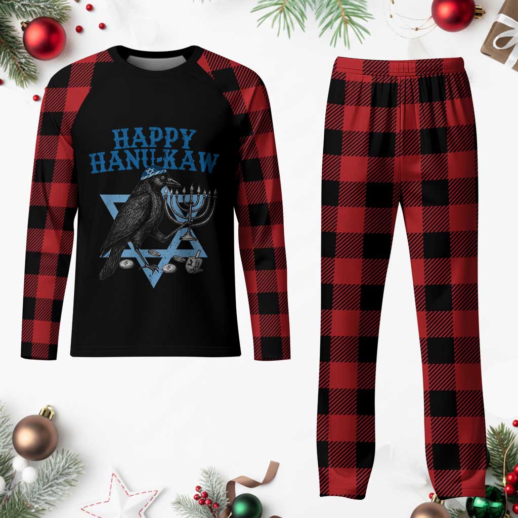 Funny Hanukkah Crow Plaid Pajama Set Happy Hanukaw Jewish Holiday Chanukah Menorah - Wonder Print Shop