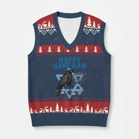 Funny Hanukkah Crow V-Neck Knit Sweater Vest Happy Hanukaw Jewish Holiday Chanukah Menorah - Wonder Print Shop