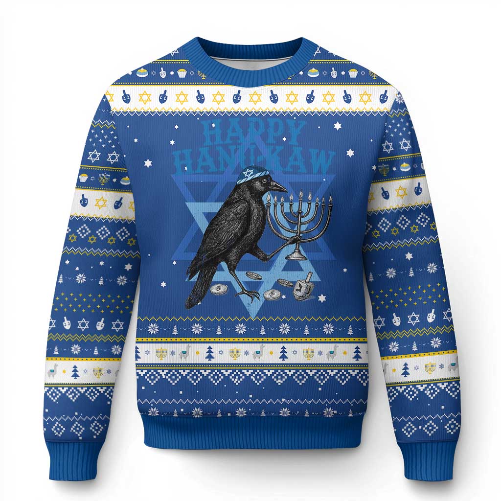 Funny Hanukkah Crow Hanukkah Ugly Sweater Happy Hanukaw Jewish Holiday Chanukah Menorah - Wonder Print Shop