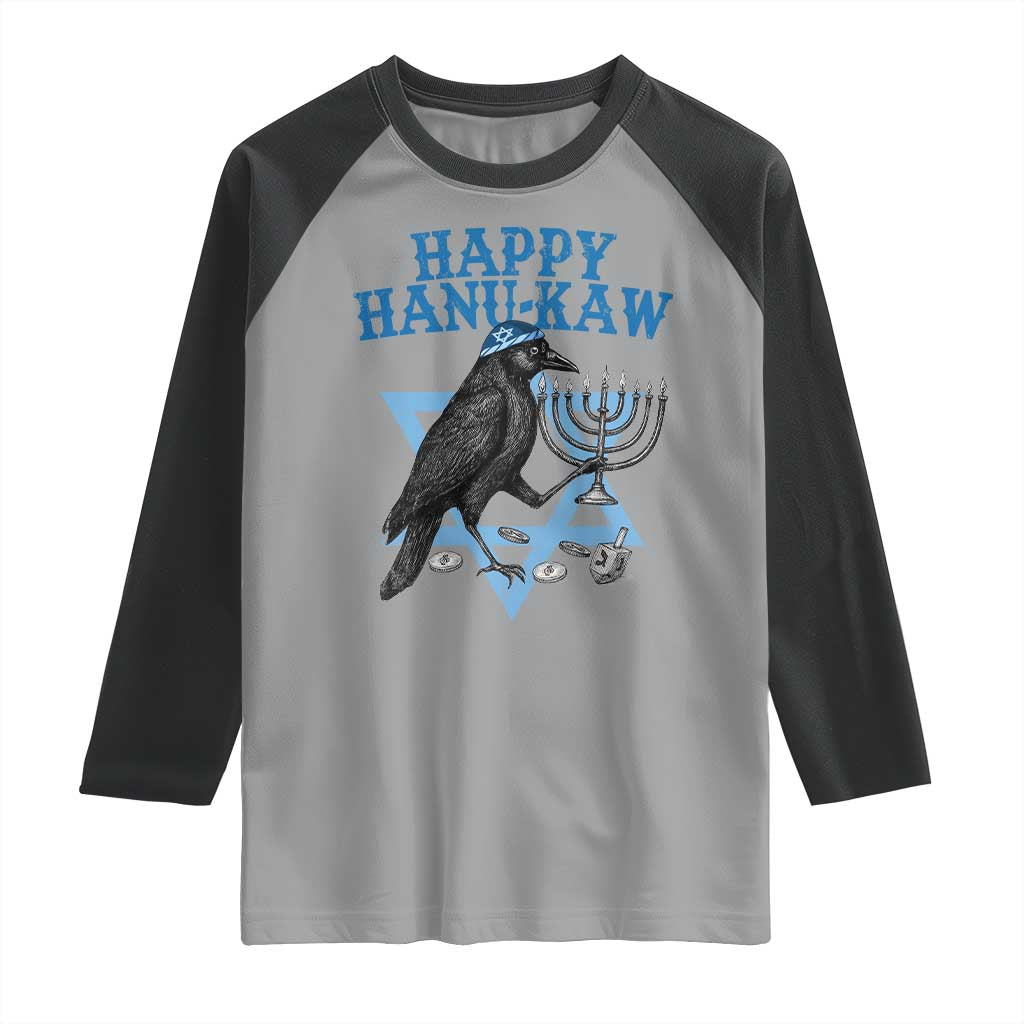 Funny Hanukkah Crow Raglan Shirt Happy Hanukaw Jewish Holiday Chanukah Menorah - Wonder Print Shop