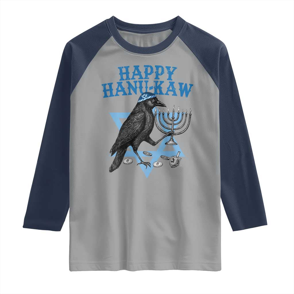 Funny Hanukkah Crow Raglan Shirt Happy Hanukaw Jewish Holiday Chanukah Menorah - Wonder Print Shop