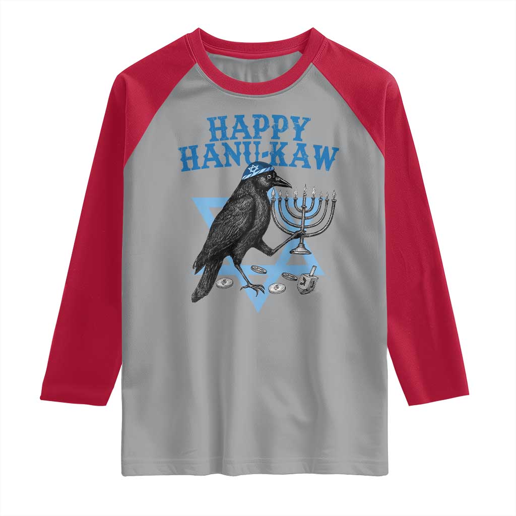 Funny Hanukkah Crow Raglan Shirt Happy Hanukaw Jewish Holiday Chanukah Menorah - Wonder Print Shop