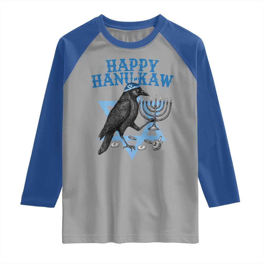 Funny Hanukkah Crow Raglan Shirt Happy Hanukaw Jewish Holiday Chanukah Menorah - Wonder Print Shop
