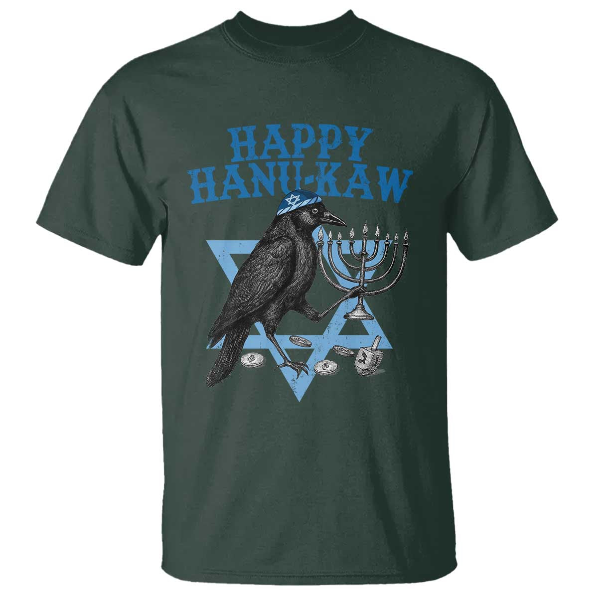 Funny Hanukkah Crow T Shirt Happy Hanukaw Jewish Holiday Chanukah Menorah - Wonder Print Shop