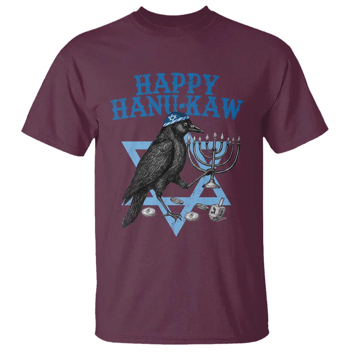 Funny Hanukkah Crow T Shirt Happy Hanukaw Jewish Holiday Chanukah Menorah - Wonder Print Shop