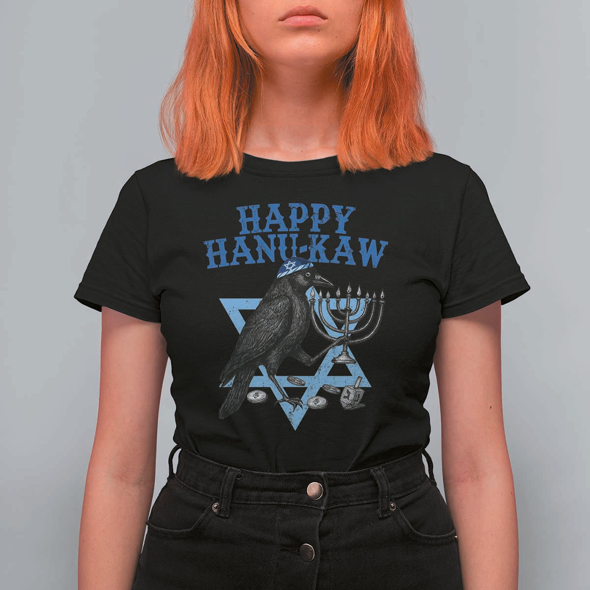 Funny Hanukkah Crow T Shirt For Women Happy Hanukaw Jewish Holiday Chanukah Menorah - Wonder Print Shop