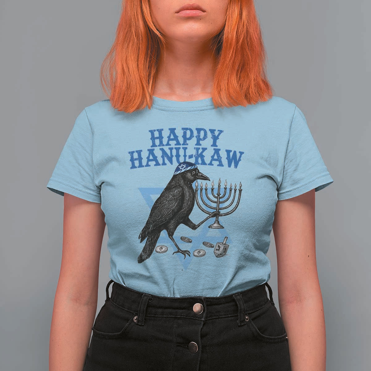 Funny Hanukkah Crow T Shirt For Women Happy Hanukaw Jewish Holiday Chanukah Menorah - Wonder Print Shop