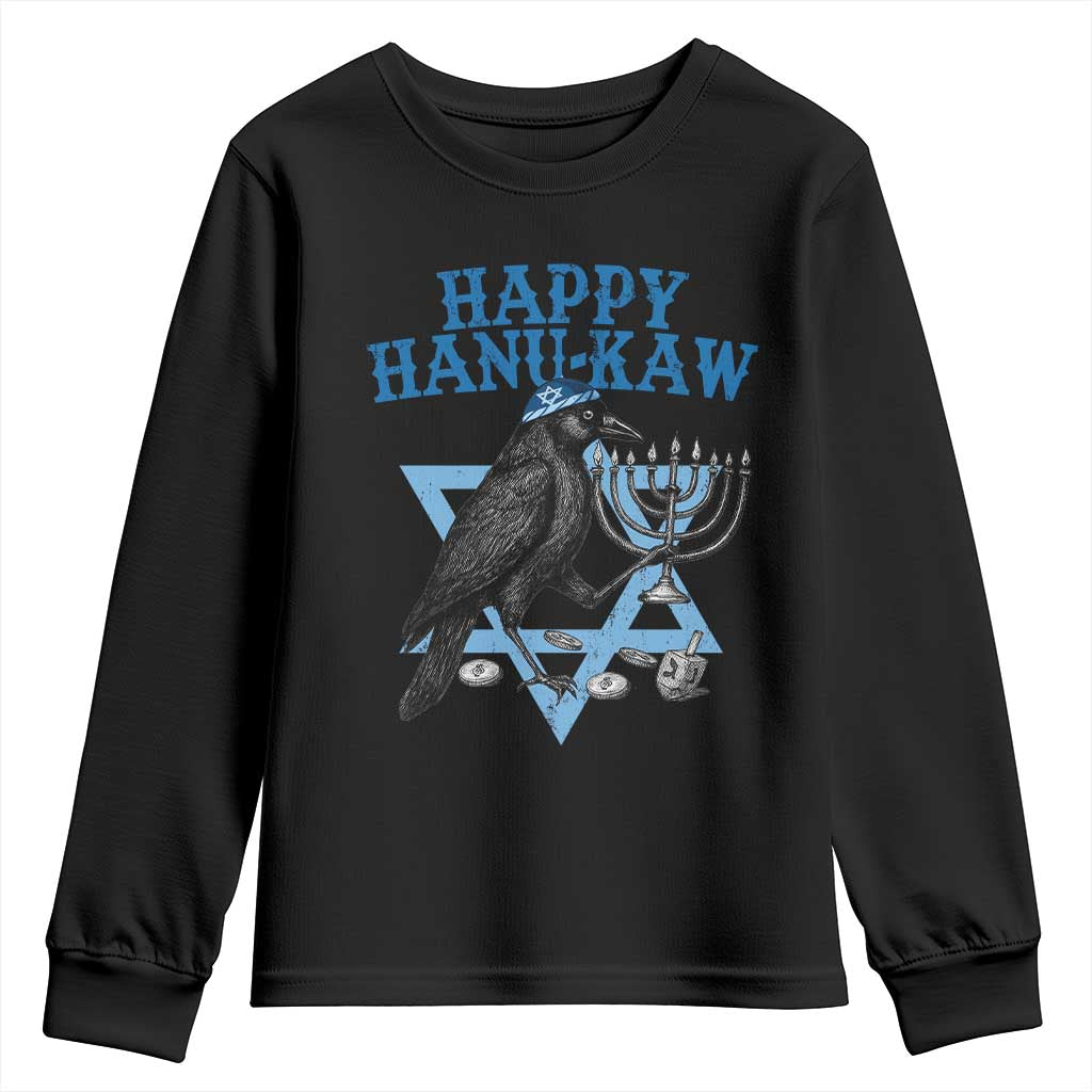 Funny Hanukkah Crow Youth Sweatshirt Happy Hanukaw Jewish Holiday Chanukah Menorah - Wonder Print Shop