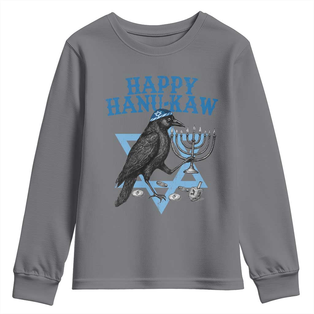 Funny Hanukkah Crow Youth Sweatshirt Happy Hanukaw Jewish Holiday Chanukah Menorah - Wonder Print Shop