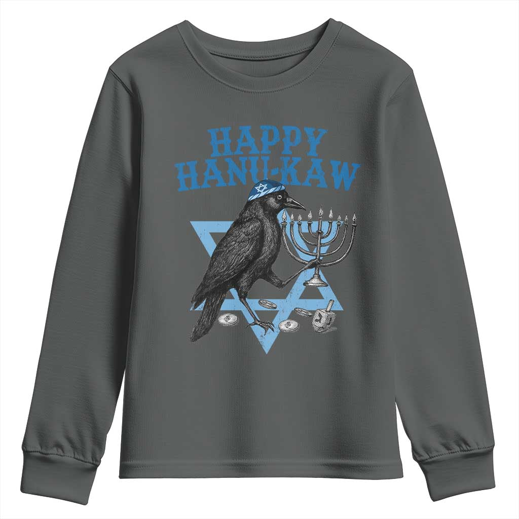 Funny Hanukkah Crow Youth Sweatshirt Happy Hanukaw Jewish Holiday Chanukah Menorah - Wonder Print Shop
