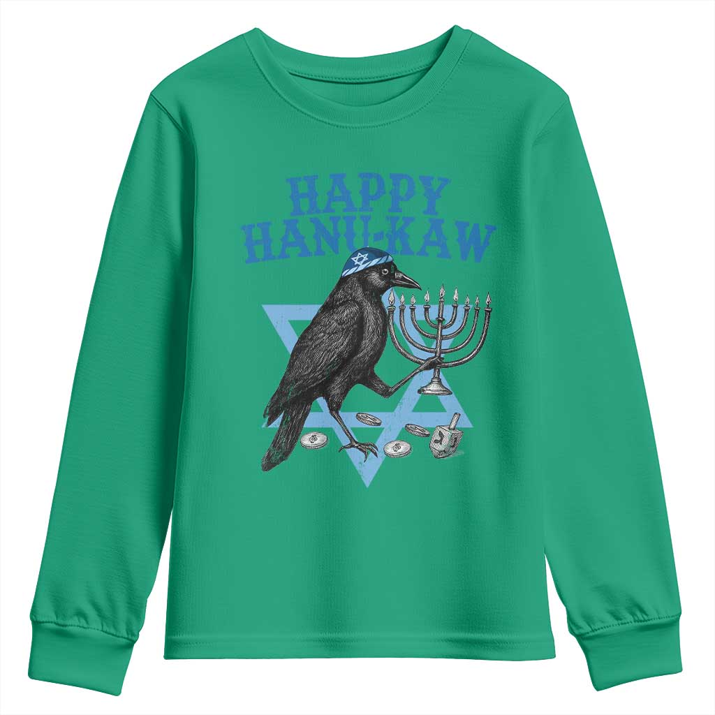 Funny Hanukkah Crow Youth Sweatshirt Happy Hanukaw Jewish Holiday Chanukah Menorah - Wonder Print Shop
