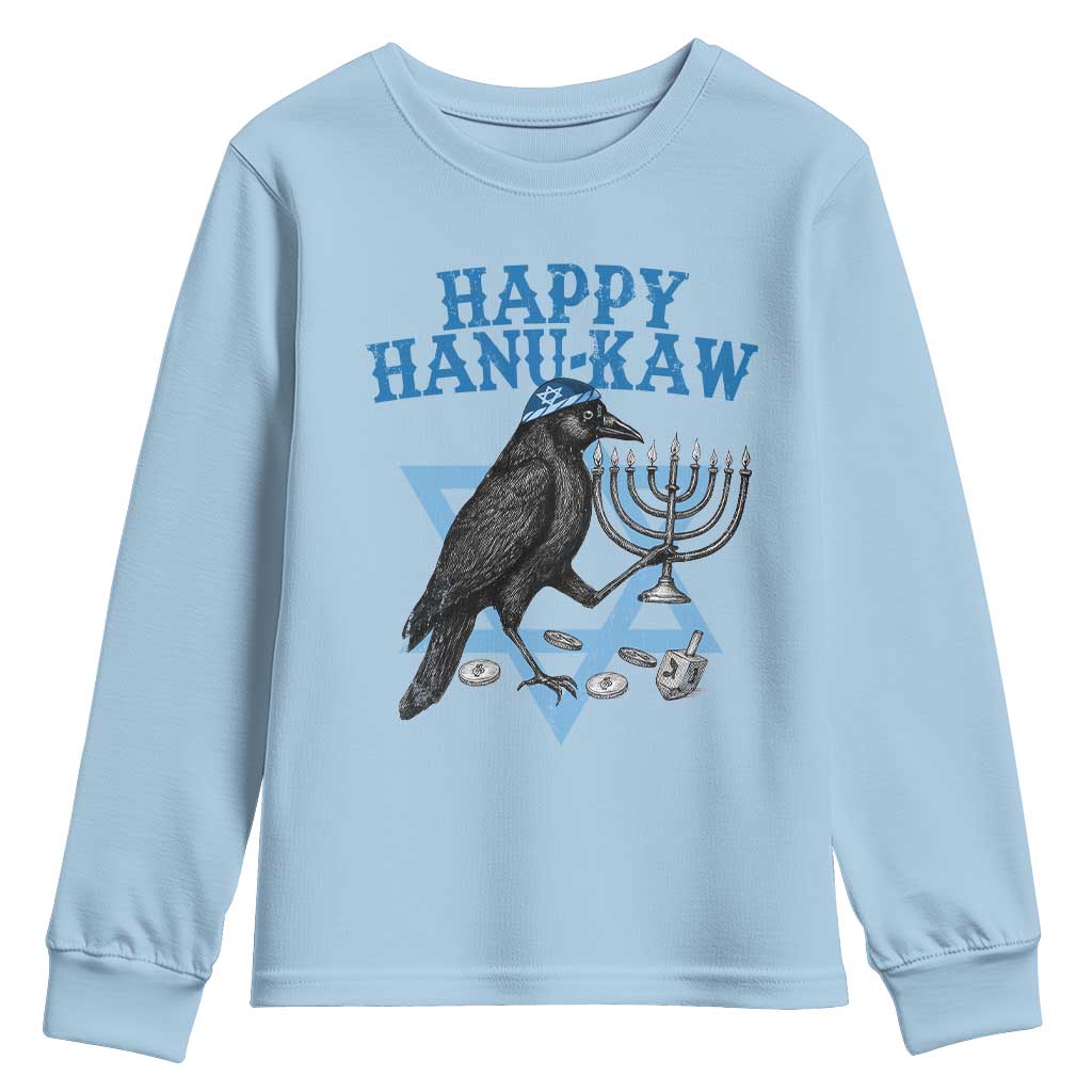 Funny Hanukkah Crow Youth Sweatshirt Happy Hanukaw Jewish Holiday Chanukah Menorah - Wonder Print Shop
