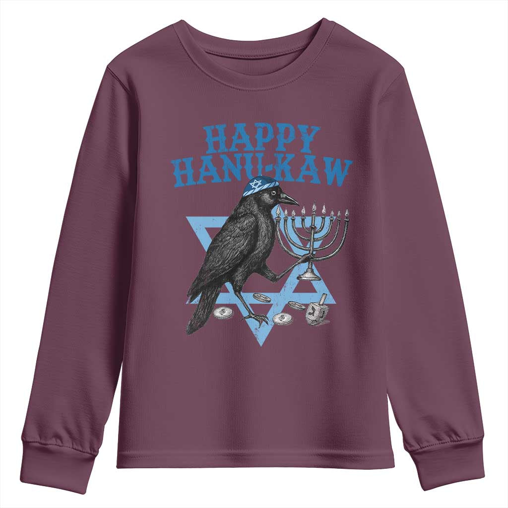 Funny Hanukkah Crow Youth Sweatshirt Happy Hanukaw Jewish Holiday Chanukah Menorah - Wonder Print Shop