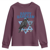 Funny Hanukkah Crow Youth Sweatshirt Happy Hanukaw Jewish Holiday Chanukah Menorah - Wonder Print Shop