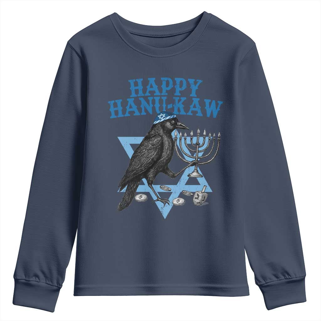 Funny Hanukkah Crow Youth Sweatshirt Happy Hanukaw Jewish Holiday Chanukah Menorah - Wonder Print Shop