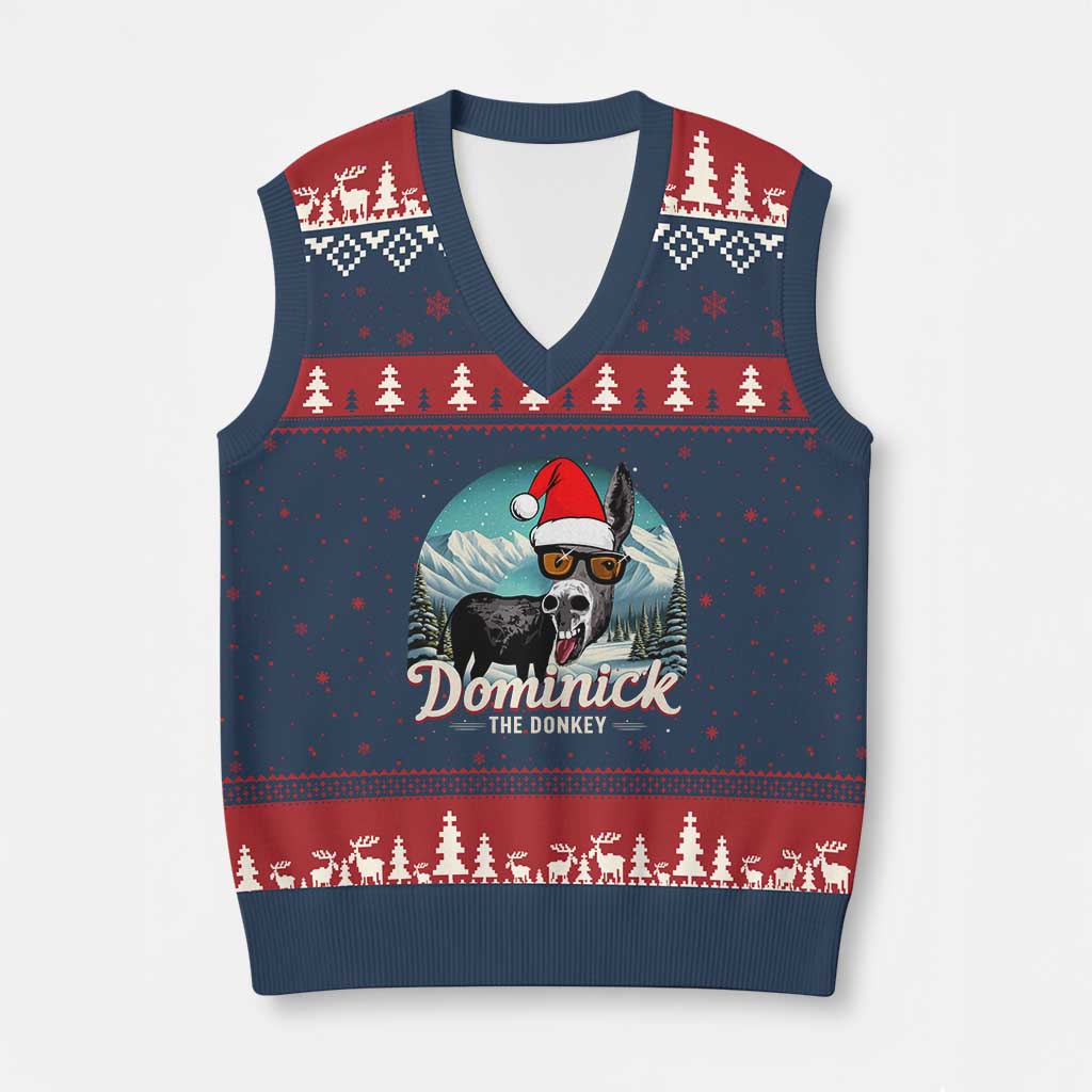 Xmas Italian Donkey V-Neck Knit Sweater Vest Funny Domick The Donkey Holiday Xmas - Wonder Print Shop