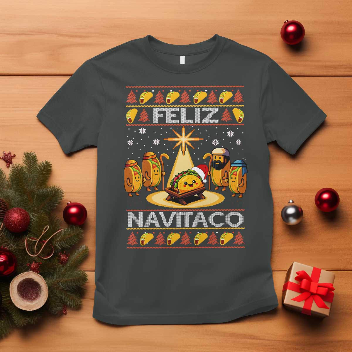 Funny Tacos Christmas Nativity Scene T Shirt Feliz Navitaco Mexican Food - Wonder Print Shop