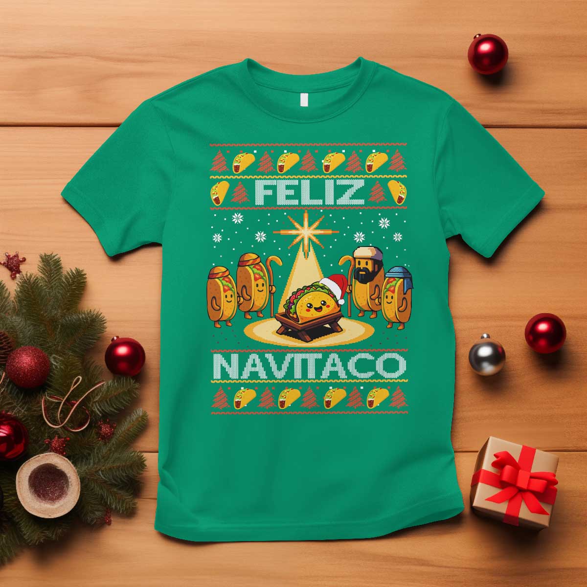 Funny Tacos Christmas Nativity Scene T Shirt Feliz Navitaco Mexican Food - Wonder Print Shop