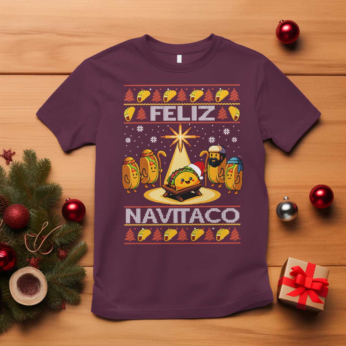 Funny Tacos Christmas Nativity Scene T Shirt Feliz Navitaco Mexican Food - Wonder Print Shop