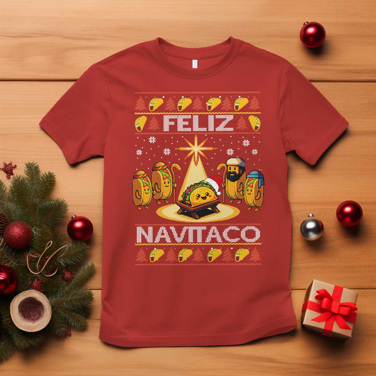 Funny Tacos Christmas Nativity Scene T Shirt Feliz Navitaco Mexican Food - Wonder Print Shop