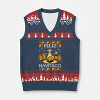 Funny Tacos Xmas Nativity Scene V-Neck Knit Sweater Vest Feliz Navitaco Mexican Food - Wonder Print Shop