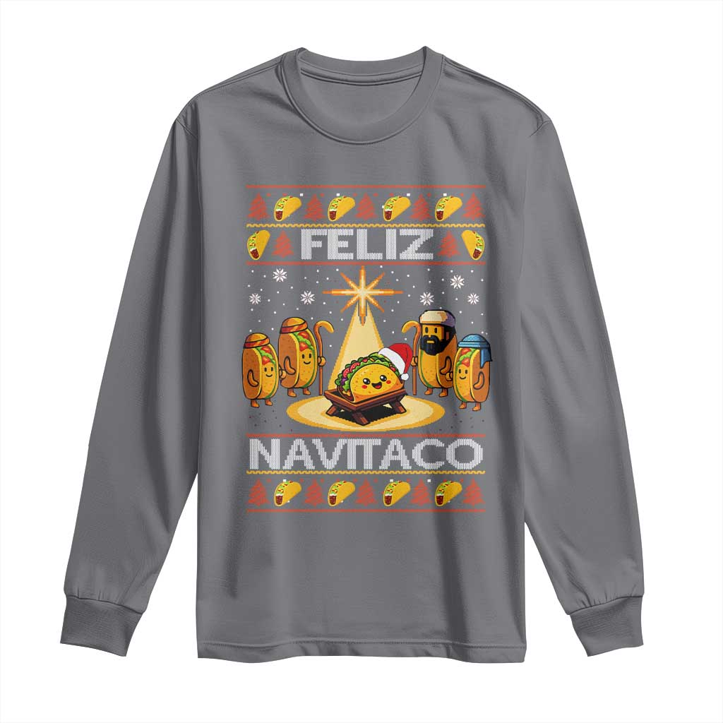 Funny Tacos Christmas Nativity Scene Long Sleeve Shirt Feliz Navitaco Mexican Food - Wonder Print Shop