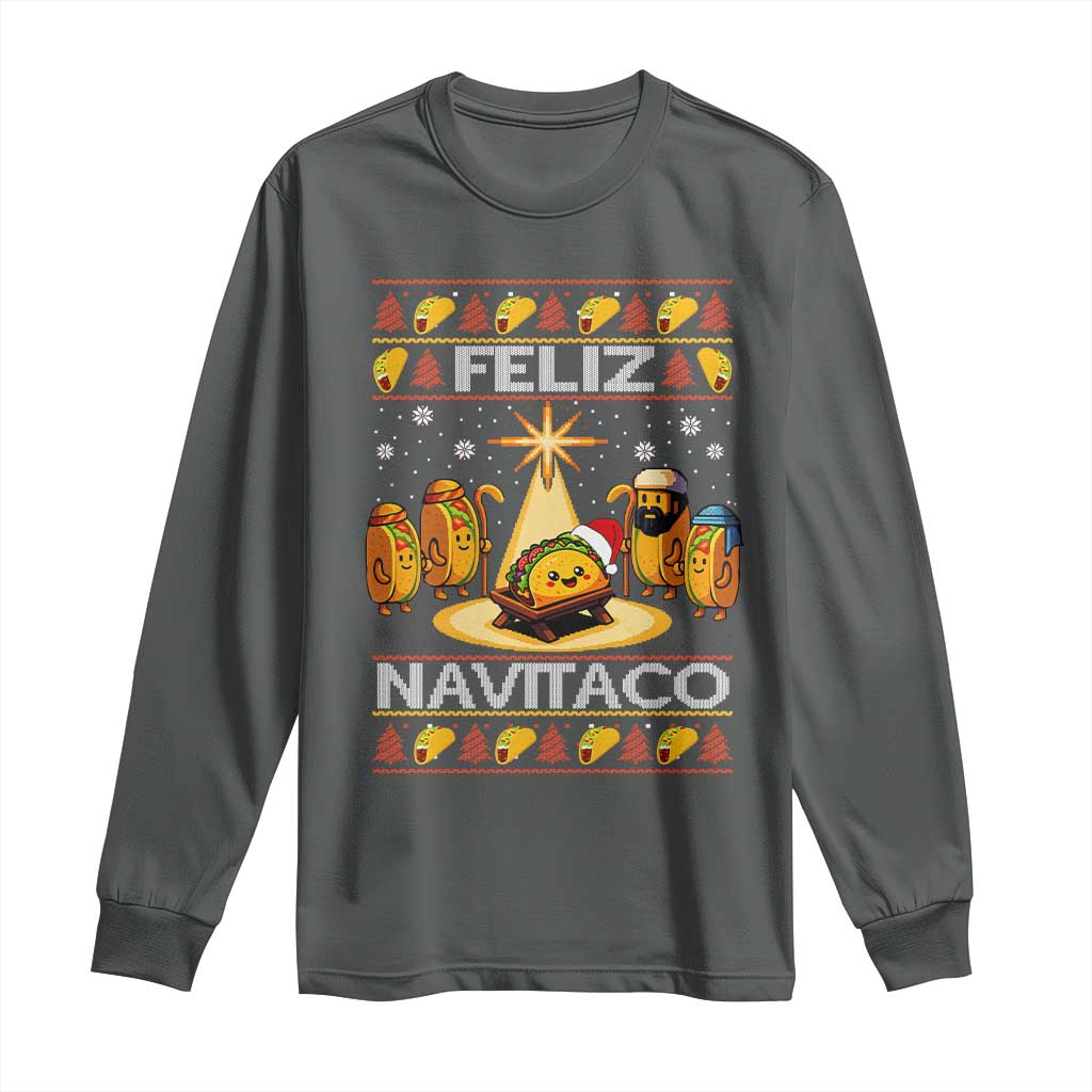Funny Tacos Christmas Nativity Scene Long Sleeve Shirt Feliz Navitaco Mexican Food - Wonder Print Shop