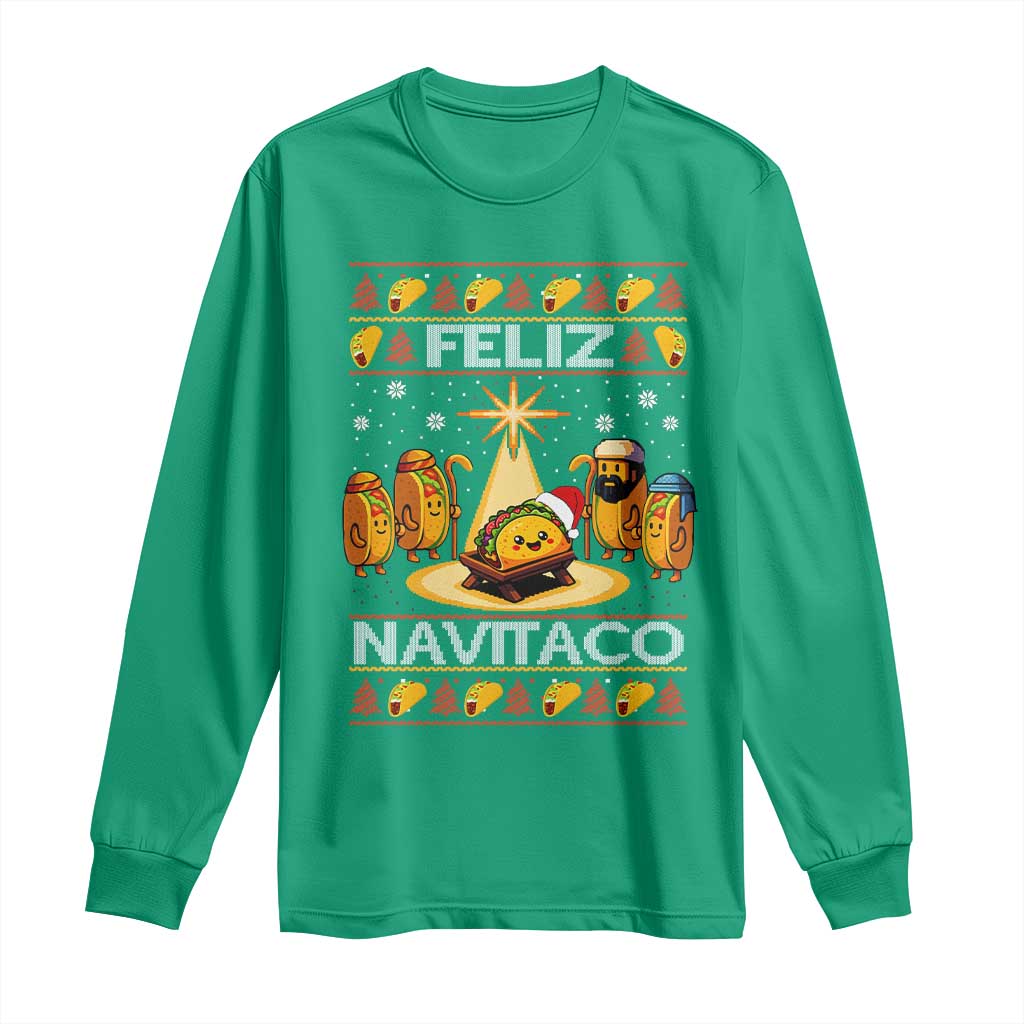 Funny Tacos Christmas Nativity Scene Long Sleeve Shirt Feliz Navitaco Mexican Food - Wonder Print Shop