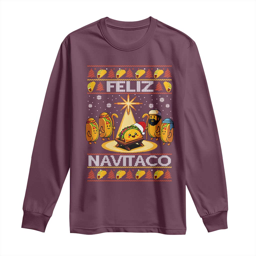 Funny Tacos Christmas Nativity Scene Long Sleeve Shirt Feliz Navitaco Mexican Food - Wonder Print Shop