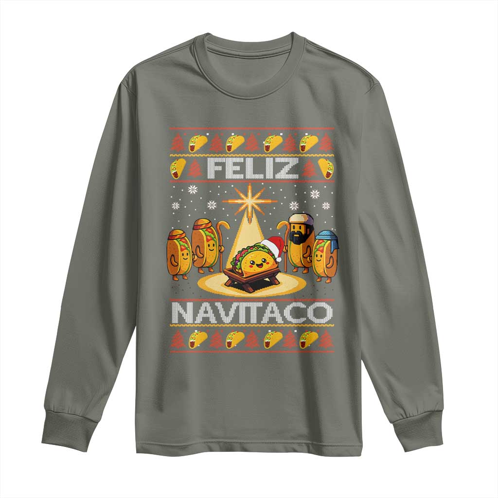 Funny Tacos Christmas Nativity Scene Long Sleeve Shirt Feliz Navitaco Mexican Food - Wonder Print Shop