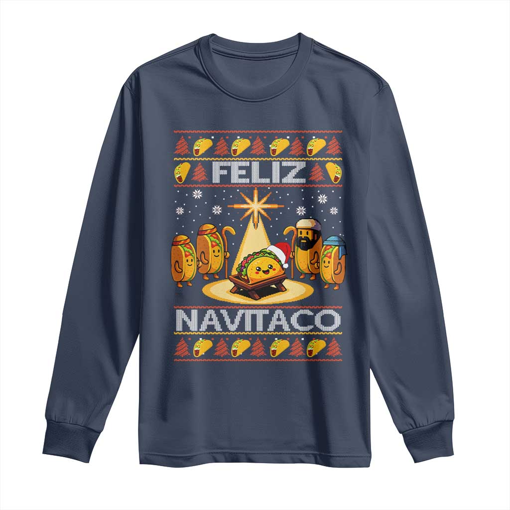 Funny Tacos Christmas Nativity Scene Long Sleeve Shirt Feliz Navitaco Mexican Food - Wonder Print Shop