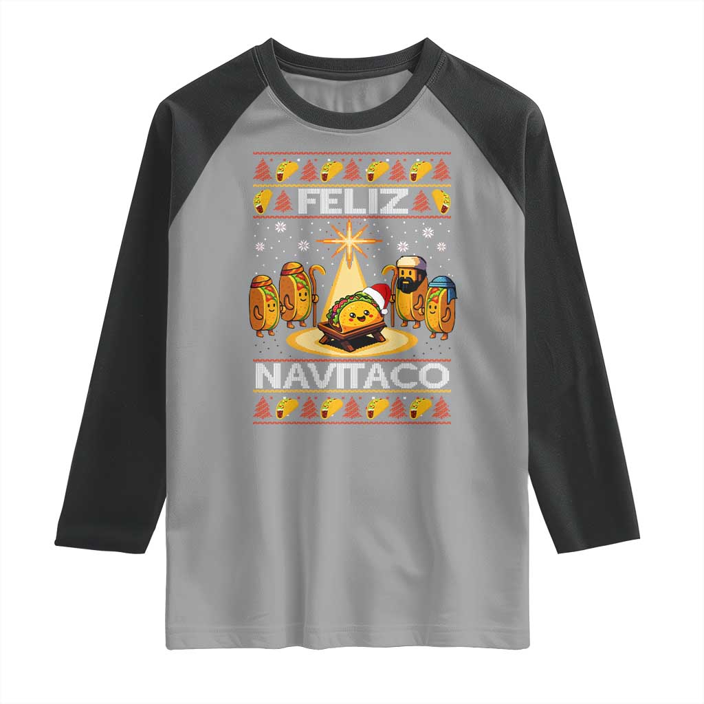Funny Tacos Christmas Nativity Scene Raglan Shirt Feliz Navitaco Mexican Food - Wonder Print Shop