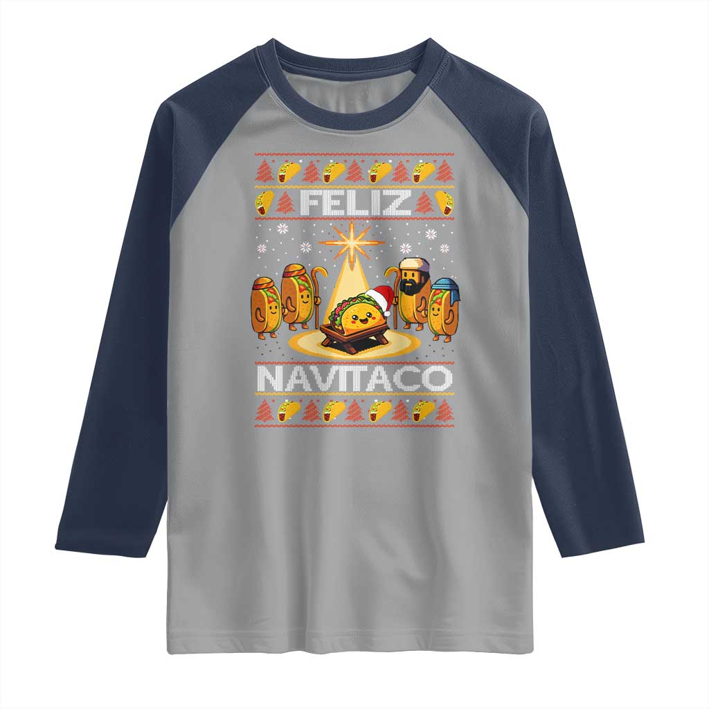 Funny Tacos Christmas Nativity Scene Raglan Shirt Feliz Navitaco Mexican Food - Wonder Print Shop