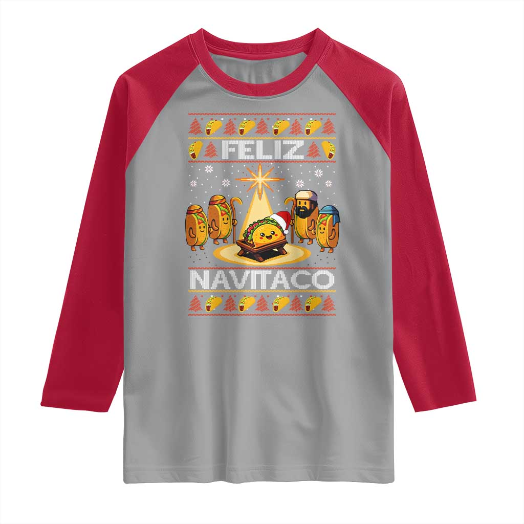 Funny Tacos Christmas Nativity Scene Raglan Shirt Feliz Navitaco Mexican Food - Wonder Print Shop