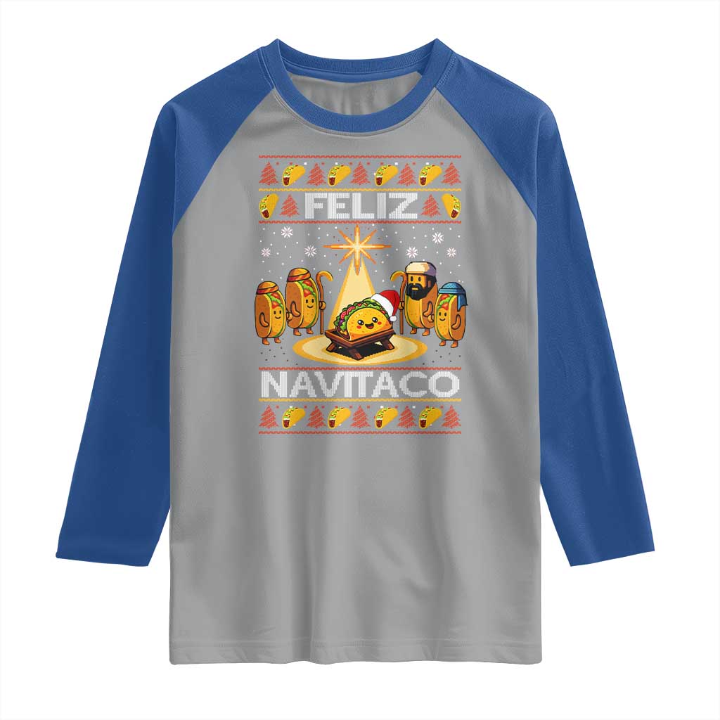 Funny Tacos Christmas Nativity Scene Raglan Shirt Feliz Navitaco Mexican Food - Wonder Print Shop