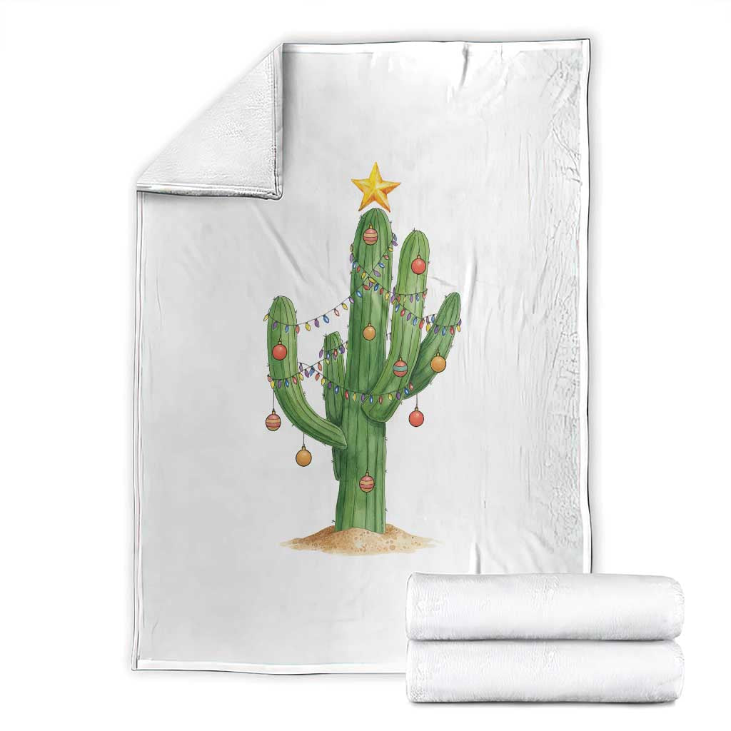 Funny Cactus Christmas Xmas Trees Lights Santa Hat Cactus Lovers Throw Blanket - Wonder Print Shop