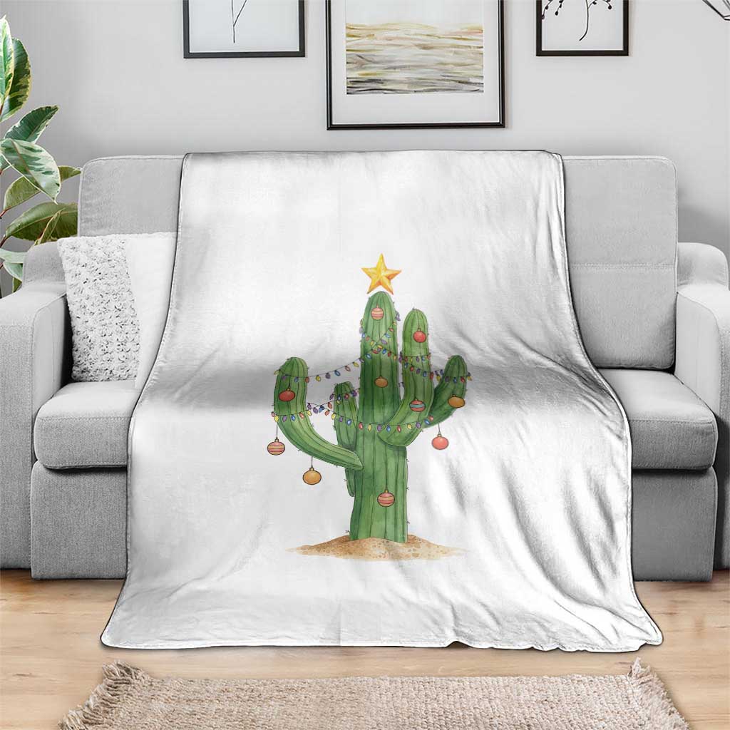Funny Cactus Christmas Xmas Trees Lights Santa Hat Cactus Lovers Throw Blanket - Wonder Print Shop