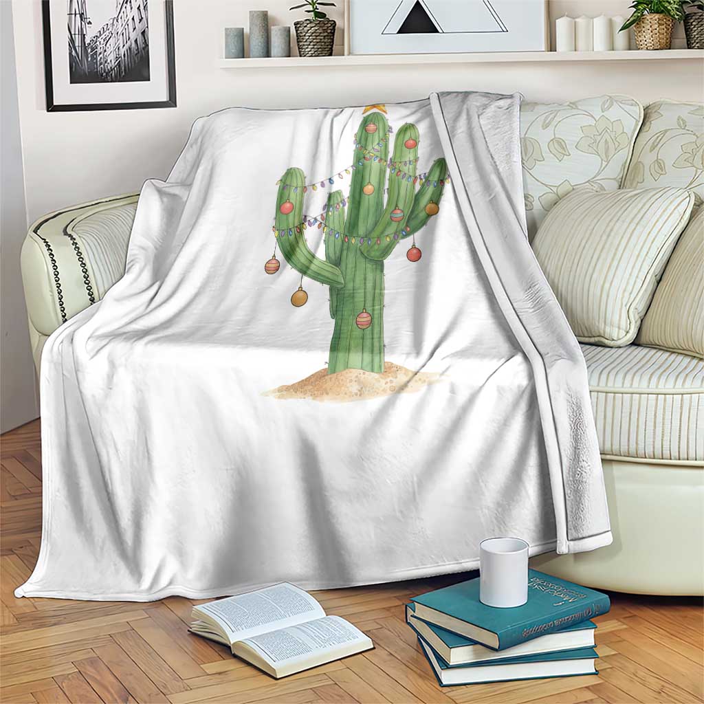 Funny Cactus Christmas Xmas Trees Lights Santa Hat Cactus Lovers Throw Blanket - Wonder Print Shop