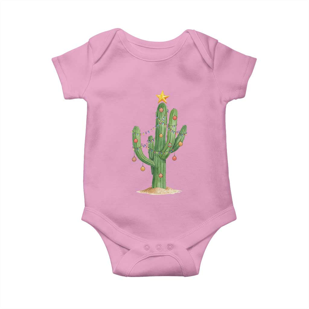 Funny Cactus Christmas Xmas Trees Lights Santa Hat Cactus Lovers Baby Onesie - Wonder Print Shop
