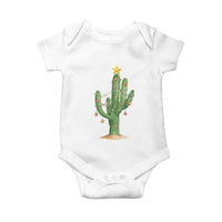 Funny Cactus Christmas Xmas Trees Lights Santa Hat Cactus Lovers Baby Onesie - Wonder Print Shop