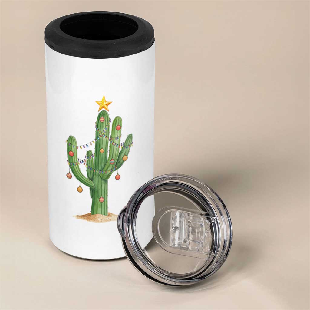 Funny Cactus Christmas Xmas Trees Lights Santa Hat Cactus Lovers 4 in 1 Can Cooler Tumbler - Wonder Print Shop