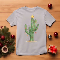Funny Cactus Christmas Xmas Trees Lights Santa Hat Cactus Lovers T Shirt - Wonder Print Shop
